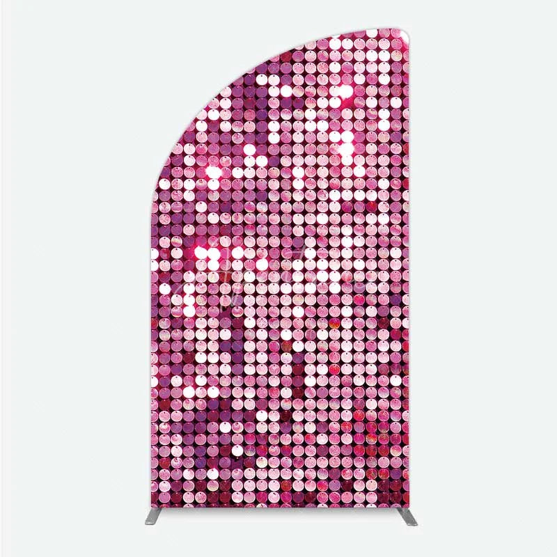 Aperturee - Aperturee Pink Sequin Half Moon Arch Backdrop Magenta Glitter Texture Photography Background for Party