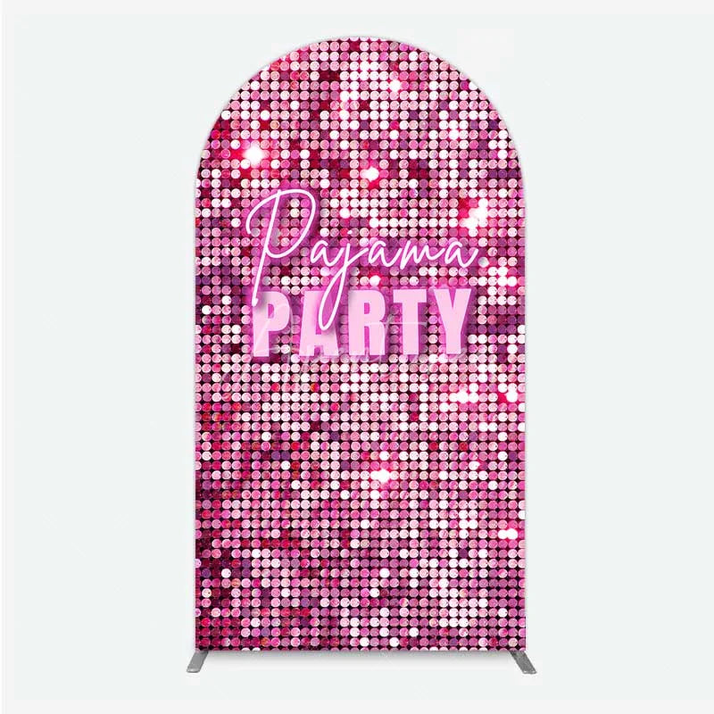 Aperturee - Aperturee Pink Sequin Pajama Party Arch Backdrop Glitter Girls Sleepover Photography Background