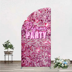 Aperturee - Aperturee Pink Sequin Pajama Party Half Moon Arch Backdrop Glitter Girls Sleepover Photography Background