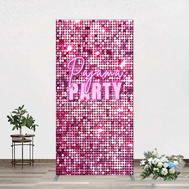 Aperturee - Aperturee Pink Sequin Pajama Party Rectangle Backdrop Glitter Girls Sleepover Photography Background