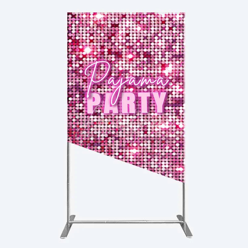 Aperturee - Aperturee Pink Sequin Pajama Party Rectangle Backdrop Glitter Girls Sleepover Photography Background