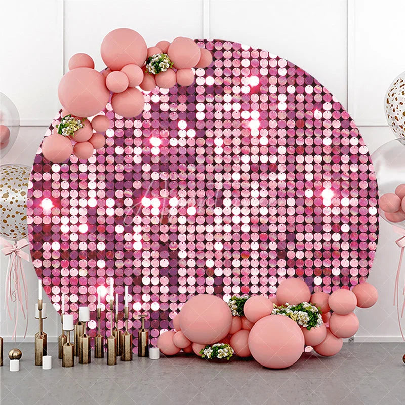 Aperturee - Aperturee Pink Sequin Round Backdrop Sparkle Glitz Photography Background for Wedding and Birthday