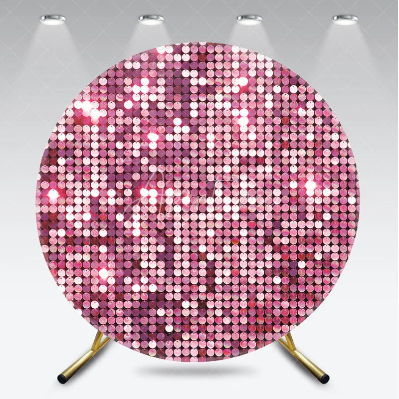 Aperturee - Aperturee Pink Sequin Round Backdrop Sparkle Glitz Photography Background for Wedding and Birthday