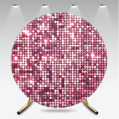 Aperturee - Aperturee Pink Sequin Round Backdrop Sparkle Glitz Photography Background for Wedding and Birthday