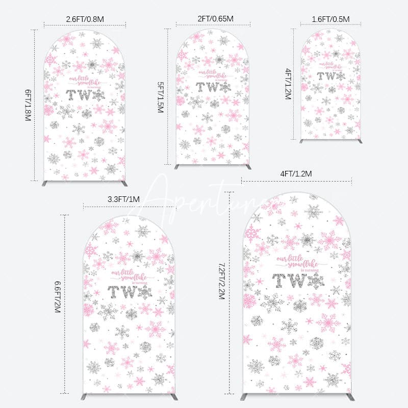 Aperturee - Aperturee Pink Silver Snowflake 2nd Birthday Arch Backdrop