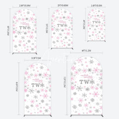 Aperturee - Aperturee Pink Silver Snowflake 2nd Birthday Arch Backdrop