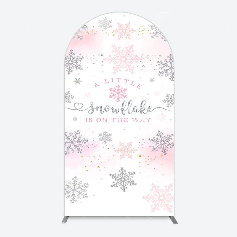 Aperturee - Aperturee Pink Silver Snowflake Baby Shower Arch Backdrop