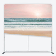 Aperturee - Aperturee Pink Sky Ocean Waves and Sandy Beach Square Double-Sided Backdrop Tranquil Summer Photography Prop