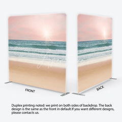 Aperturee - Aperturee Pink Sky Ocean Waves and Sandy Beach Square Double-Sided Backdrop Tranquil Summer Photography Prop