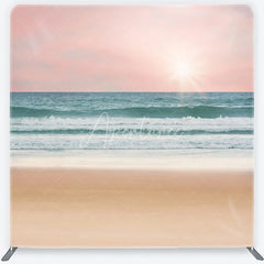 Aperturee - Aperturee Pink Sky Ocean Waves and Sandy Beach Square Double-Sided Backdrop Tranquil Summer Photography Prop
