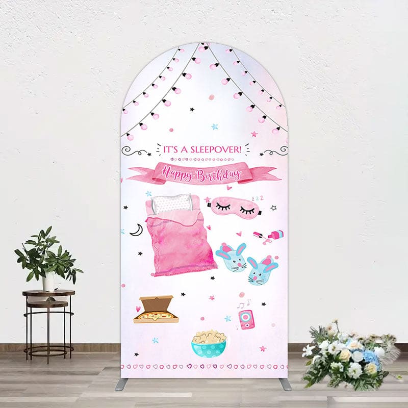 Aperturee - Aperturee Pink Sleepover Night Sweet Birthday Arch Backdrop