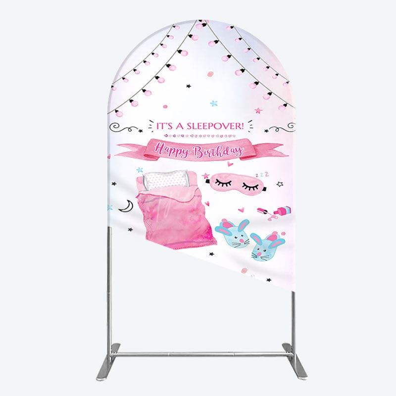 Aperturee - Aperturee Pink Sleepover Night Sweet Birthday Arch Backdrop