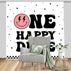 Aperturee - Aperturee Pink Smiley Face One Happy Dude Birthday Backdrop