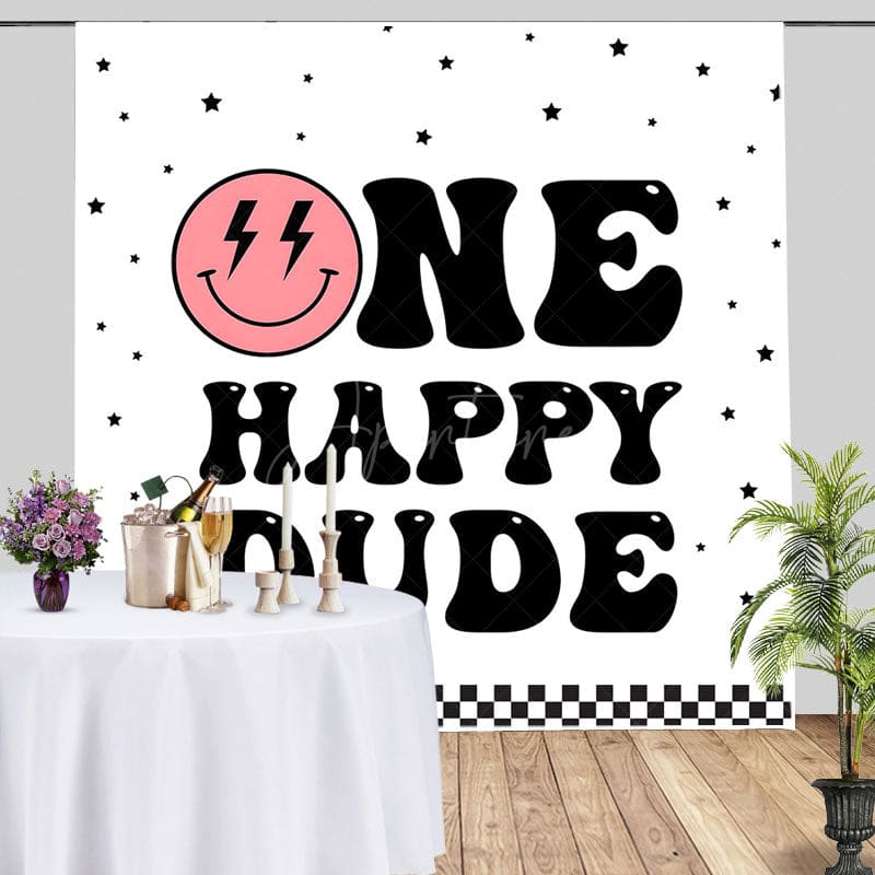 Aperturee - Aperturee Pink Smiley Face One Happy Dude Birthday Backdrop