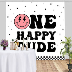 Aperturee - Aperturee Pink Smiley Face One Happy Dude Birthday Backdrop