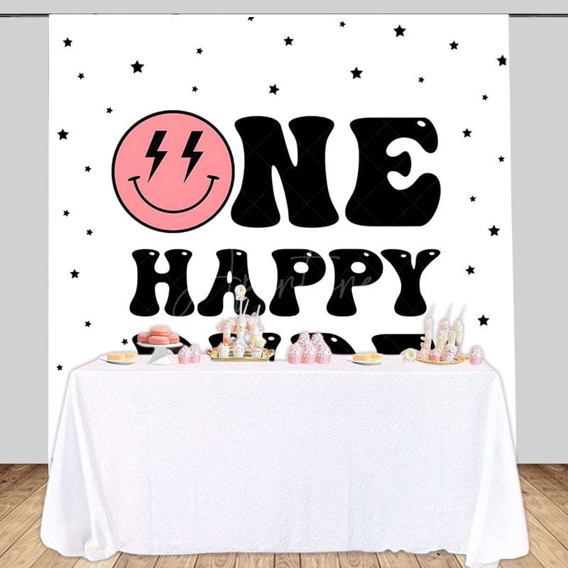 Aperturee - Aperturee Pink Smiley Face One Happy Dude Birthday Backdrop