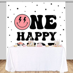 Aperturee - Aperturee Pink Smiley Face One Happy Dude Birthday Backdrop