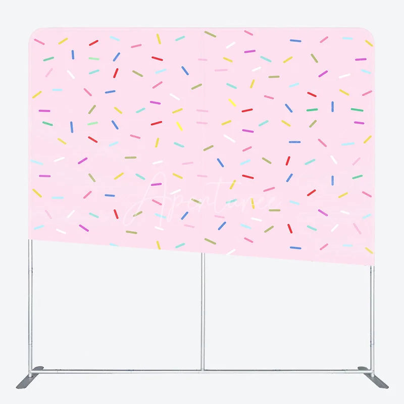 Aperturee - Aperturee Pink Sprinkles Double-Sided Tension Fabric Backdrop Fun Donut Party Theme Dessert Table Photo Booth Decor