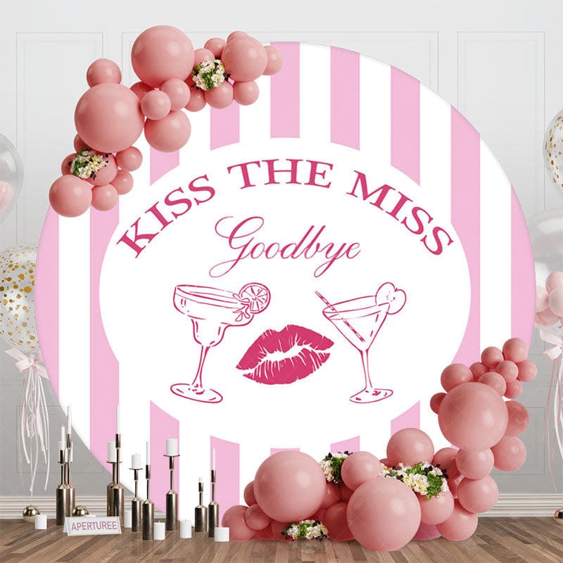 Aperturee - Aperturee Pink Stripe Kiss The Miss Round Bridal Shower Backdrop