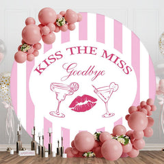 Aperturee - Aperturee Pink Stripe Kiss The Miss Round Bridal Shower Backdrop