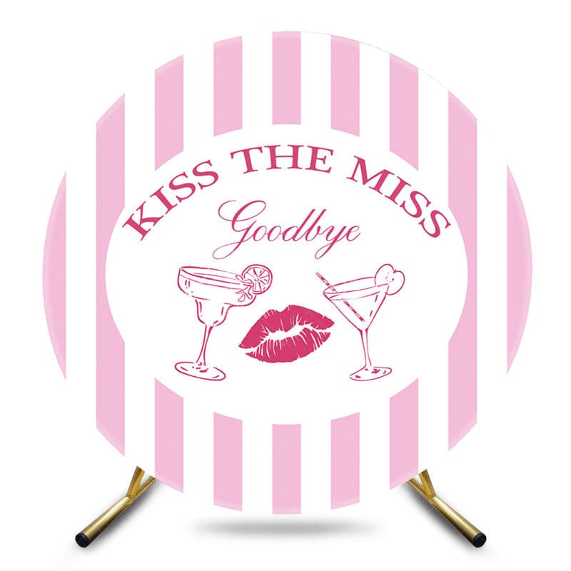 Aperturee - Aperturee Pink Stripe Kiss The Miss Round Bridal Shower Backdrop
