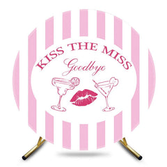 Aperturee - Aperturee Pink Stripe Kiss The Miss Round Bridal Shower Backdrop
