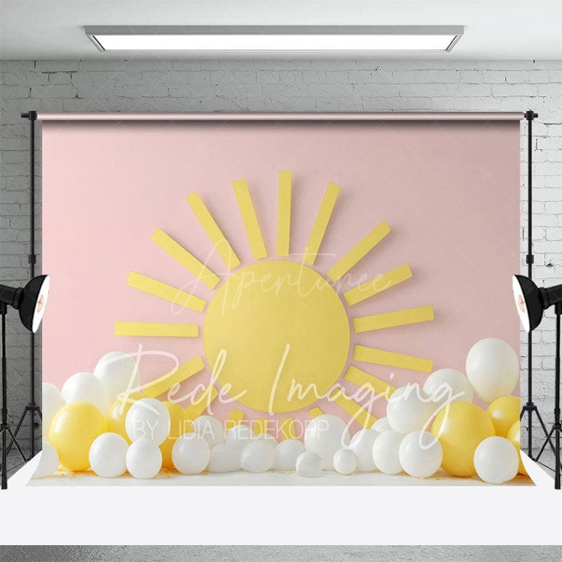 Aperturee - Aperturee Pink Sun Balloons Summer Cake Smash Photo Backdrop