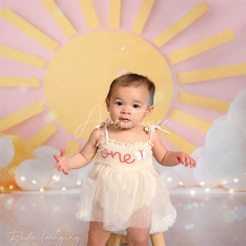 Aperturee - Aperturee Pink Sun Balloons Summer Cake Smash Sweep Backdrop