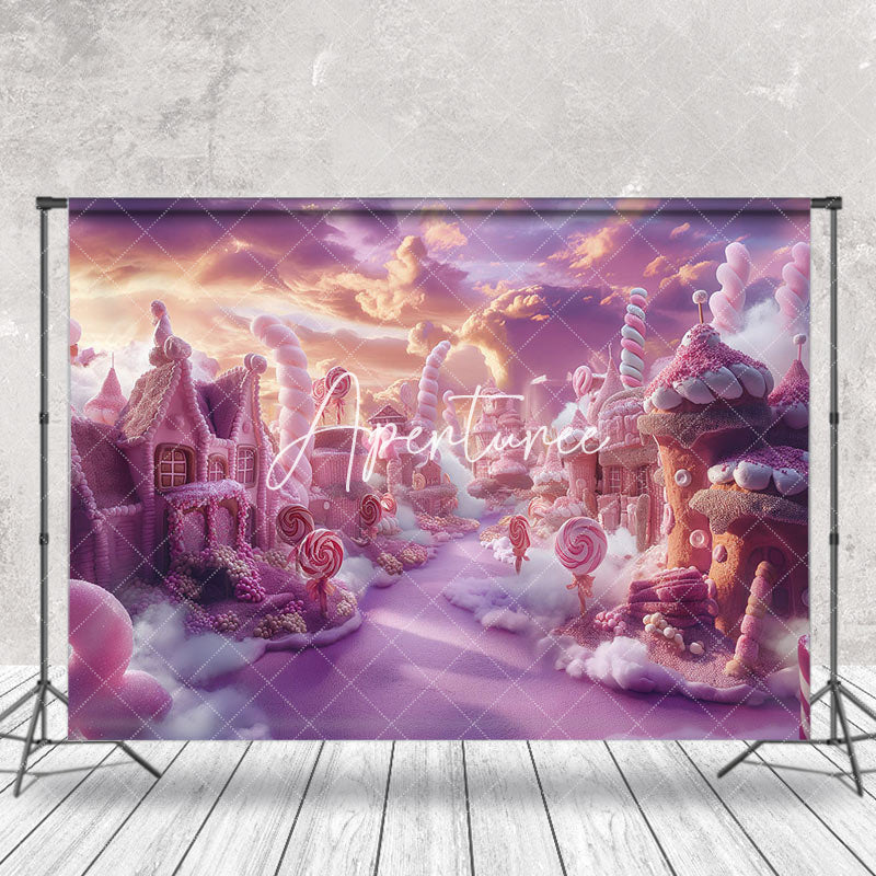Aperturee - Aperturee Pink Sunset Sky Candyland Cake Smash Photo Backdrop