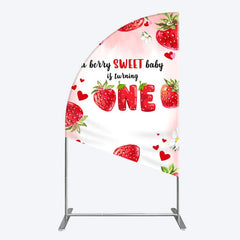 Aperturee - Aperturee Pink Sweet Berry Happy Firsty Birthday Half Moon Arch Backdrop