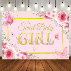 Aperturee - Aperturee Pink Sweet Butterfly Sweet Girl Baby Shower Backdrop