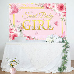 Aperturee - Aperturee Pink Sweet Butterfly Sweet Girl Baby Shower Backdrop