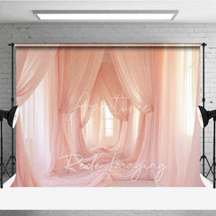 Aperturee - Aperturee Pink Tulle Curtains Maternity Photography Backdrop Soft Fabric Drapes Dreamy Room Background Elegant Pregnancy Photo