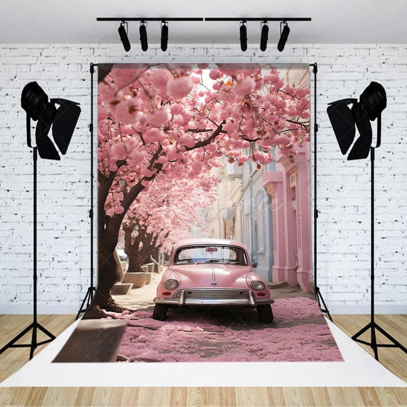 Aperturee - Aperturee Pink Vibe Floral City Road Lovely Spring Backdrop