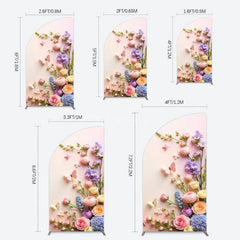 Aperturee - Aperturee Pink Wall Colorful Bouquet Birthday Half Moon Arch Backdrop