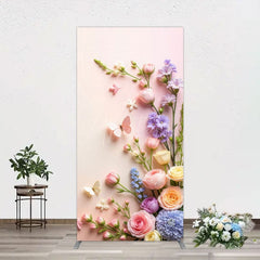Aperturee - Aperturee Pink Wall Colorful Bouquet Birthday Rectangle Backdrop