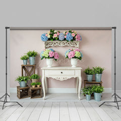 Aperturee - Aperturee Pink Wall Colorful Bouquet Greenery Photo Backdrop