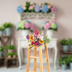 Aperturee - Aperturee Pink Wall Colorful Bouquet Greenery Photo Backdrop