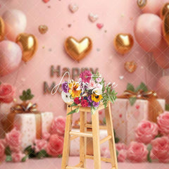 Aperturee - Aperturee Pink Wall Curtain Balloons Rose Mothers Day Backdrop
