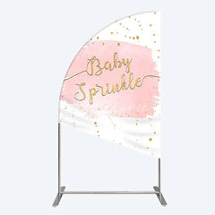 Aperturee - Aperturee Pink Watercolor Baby Sprinkle Half Moon Arch Backdrop Gold Glitter and Pastel Girl Shower Decoration