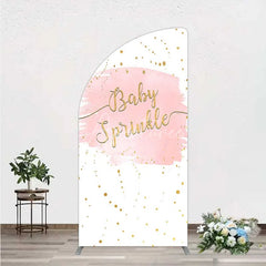 Aperturee - Aperturee Pink Watercolor Baby Sprinkle Half Moon Arch Backdrop Gold Glitter and Pastel Girl Shower Decoration