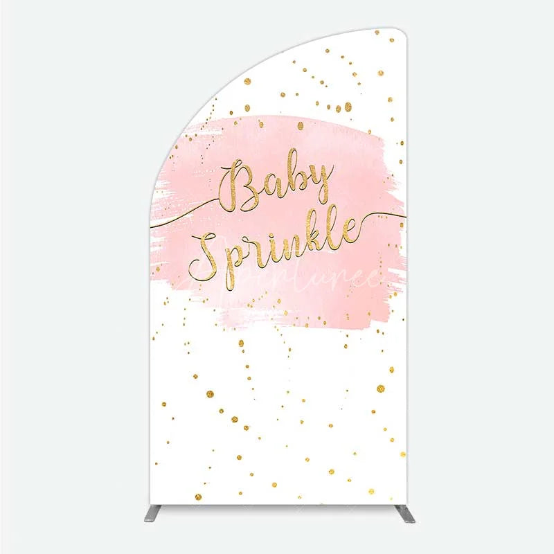 Aperturee - Aperturee Pink Watercolor Baby Sprinkle Half Moon Arch Backdrop Gold Glitter and Pastel Girl Shower Decoration