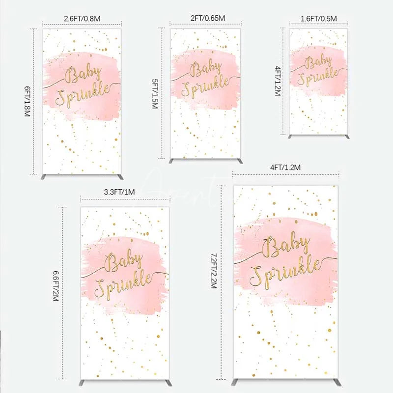 Aperturee - Aperturee Pink Watercolor Baby Sprinkle Rectangle Backdrop Gold Glitter and Pastel Girl Shower Decoration
