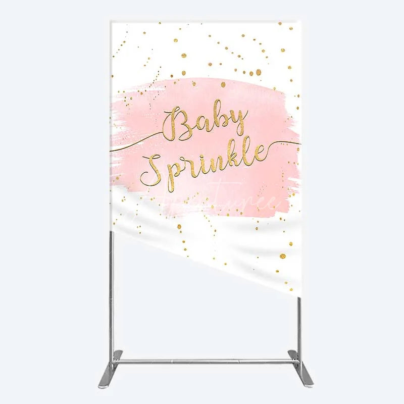 Aperturee - Aperturee Pink Watercolor Baby Sprinkle Rectangle Backdrop Gold Glitter and Pastel Girl Shower Decoration