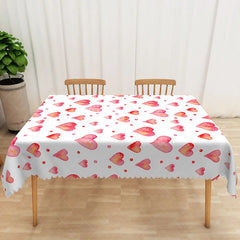 Aperturee - Aperturee Pink Watercolor Heart Rectangle Tablecloth Soft Red Love Pattern Table Cover Valentine Day Baby Shower Decor