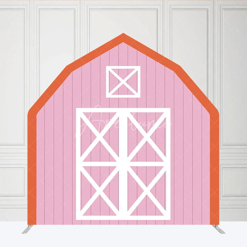 Aperturee - Aperturee Pink White Farm Barn Door Arch Party Decor Backdrop