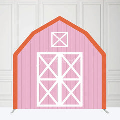 Aperturee - Aperturee Pink White Farm Barn Door Arch Party Decor Backdrop