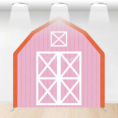 Aperturee - Aperturee Pink White Farm Barn Door Arch Party Decor Backdrop