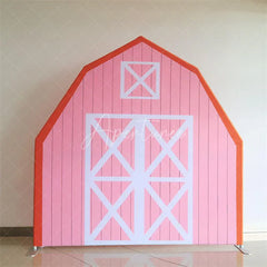 Aperturee - Aperturee Pink White Farm Barn Door Arch Party Decor Backdrop