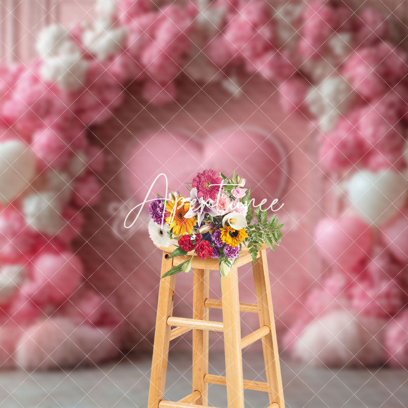 Aperturee - Aperturee Pink White Floral Balloon Valentines Day Backdrop